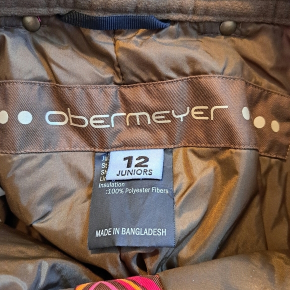 Obermeyer girls size 12 snow pants, diamond pattern orange, red & brown - Picture 10 of 11